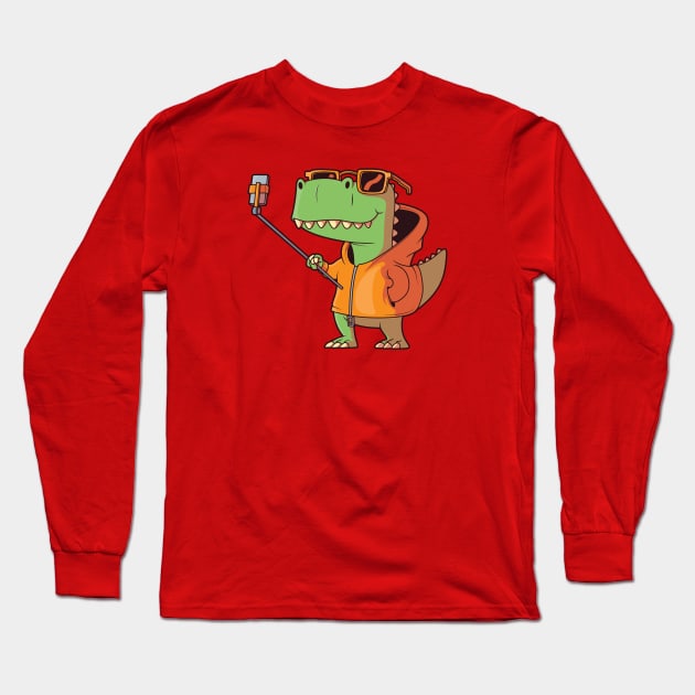 T-Rex Selfie Cartoon Long Sleeve T-Shirt by SLAG_Creative